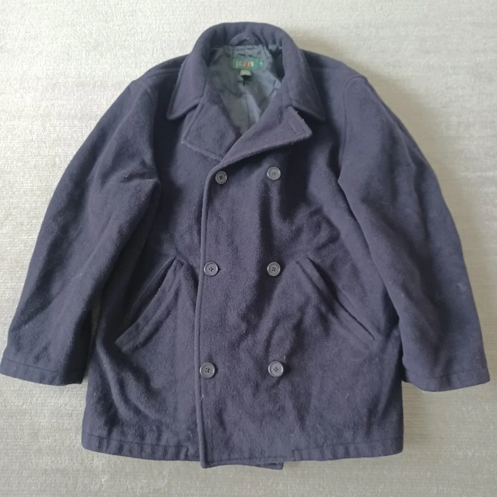 Vintage J. Crew Oarsman Wool Pea Coat Mens Small Navy Blue Heavyweight Casual